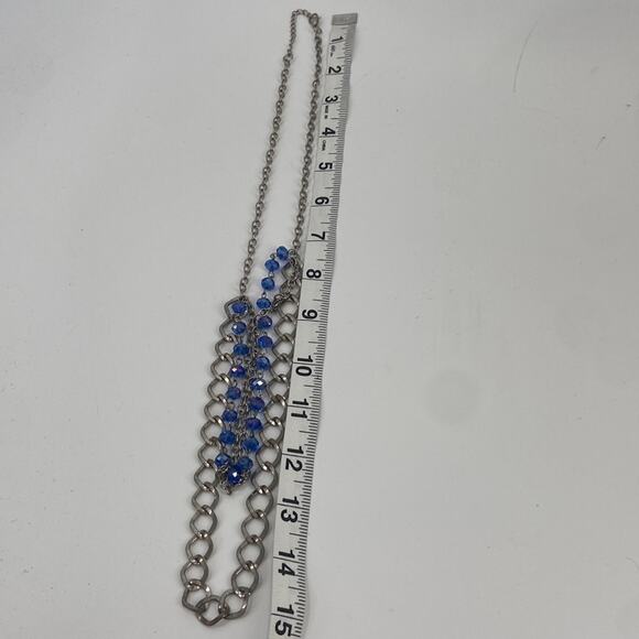 Silvertone blue beaded chain layered necklace - Picture 3 of 3